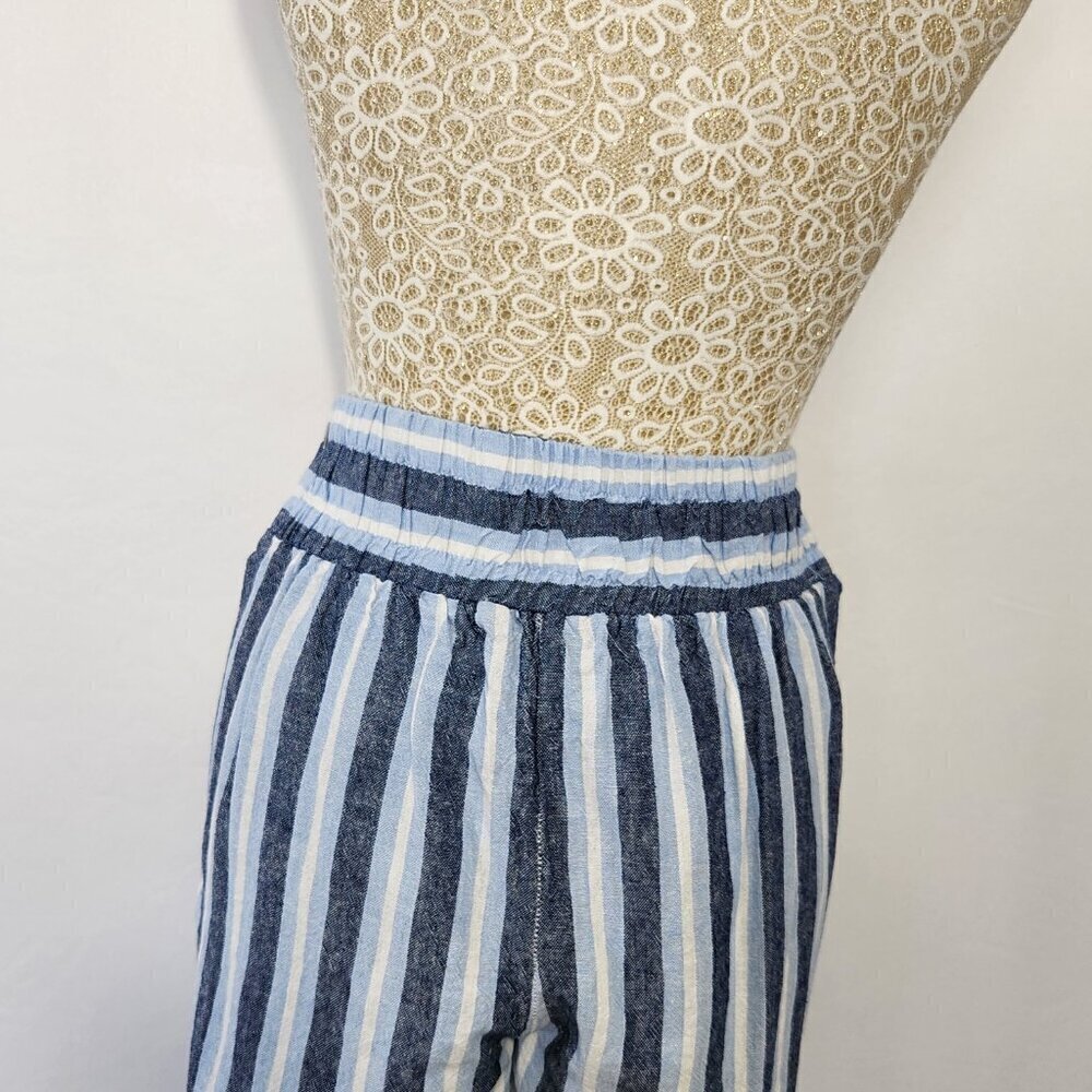 Indigo Rein Women’s SZ M Blue Stripe Linen Blend Pull On V-Waist Joggers Beach - Picture 8 of 16